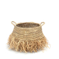 Preview: Raffia Deluxe Basket — Korb mit Fransen, handgefertigt, Ø 45 cm