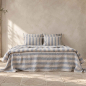 Preview: Reines Leinenlaken - Bold Stripe - Naturell Indigoblau