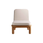 Preview: Tine K Teak Sonnenliege in Sitzposition — Rückenlehne aufrecht, cremefarbenes Kissen, FSC-Teak Gestell frontal