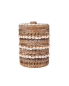 Preview: Runder Muschelkorb mit Deckel aus naturbraunem Rattan mit Kaurimuscheln