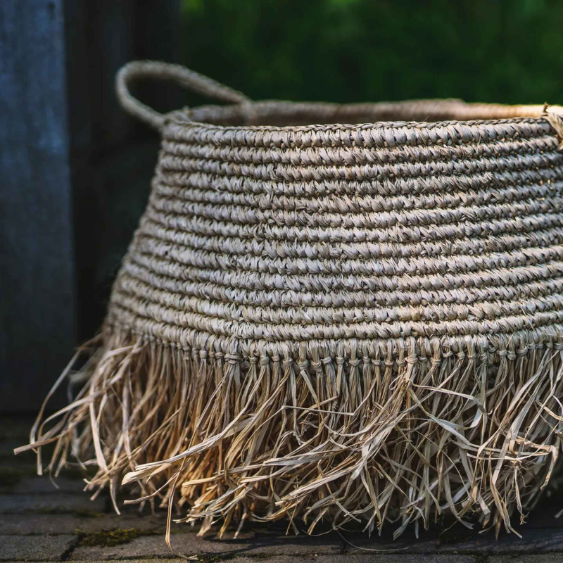 Raffia Deluxe Basket — Korb mit Fransen, handgefertigt, Ø 45 cm