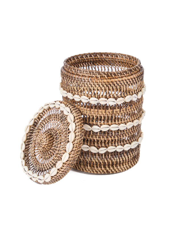 Preview: Muschelkorb aus Rattan mit abgenommenem Deckel