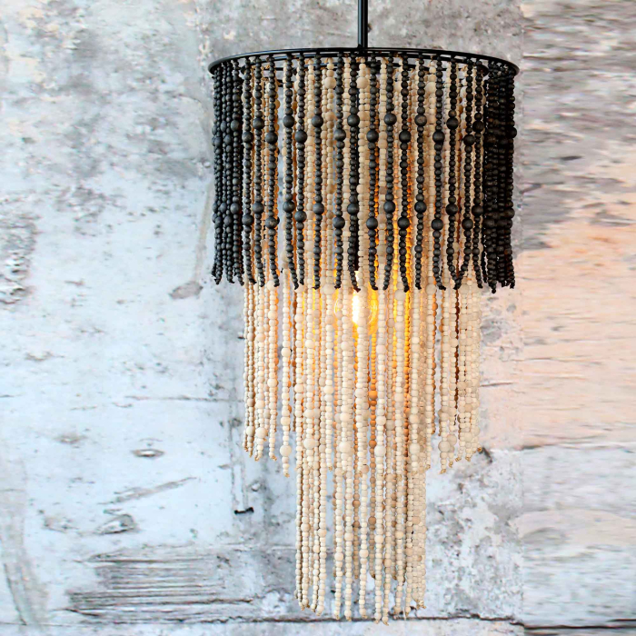 Kronleuchter Lou mit Holzperlen - 90 cm