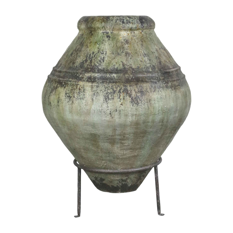 Preview: Terrakotta-Amphore Antique Verte Freisteller auf dreiläufigem Metallgestell, H 103,5 cm
