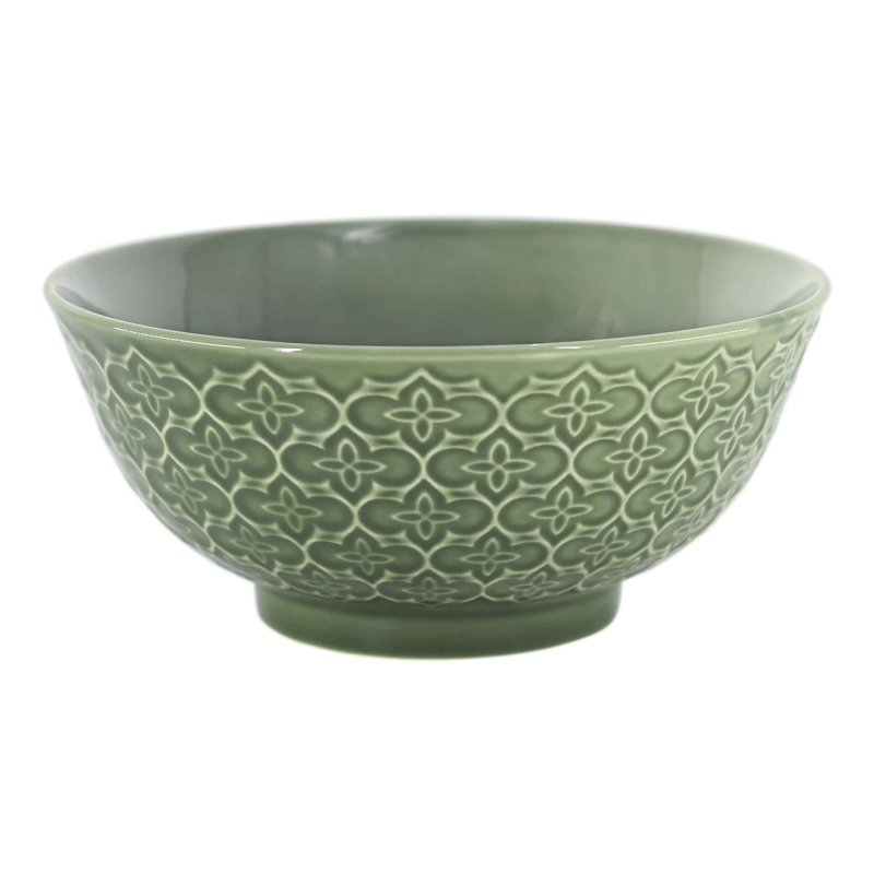 Porzellanschale Aprés Mossgreen 950 ml – Blütenmuster rundum, innen einfarbig grün