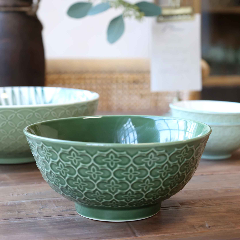 Preview: Porzellanschale Aprés Mossgreen mit feinem Blütenmuster – Aprés Serie von Charme de Provence