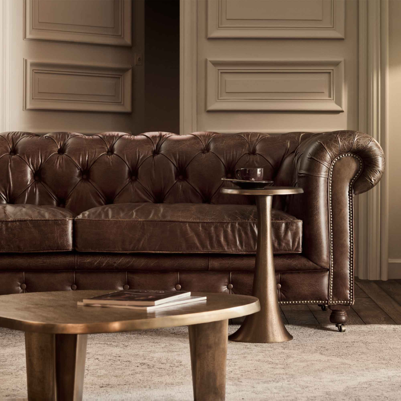 Edinburgh - Vintage-Ledersofa, 3-Sitzer von Flamant
