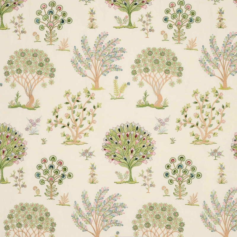 Preview: Fantasia bestickte Leinenmeterware von Jane Churchill in Pink/Green
