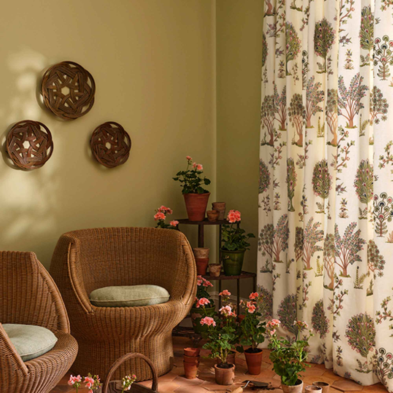 Preview: Fantasia bestickte Leinenmeterware von Jane Churchill in Pink/Green
