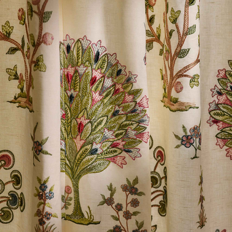 Preview: Fantasia bestickte Leinenmeterware von Jane Churchill in Pink/Green