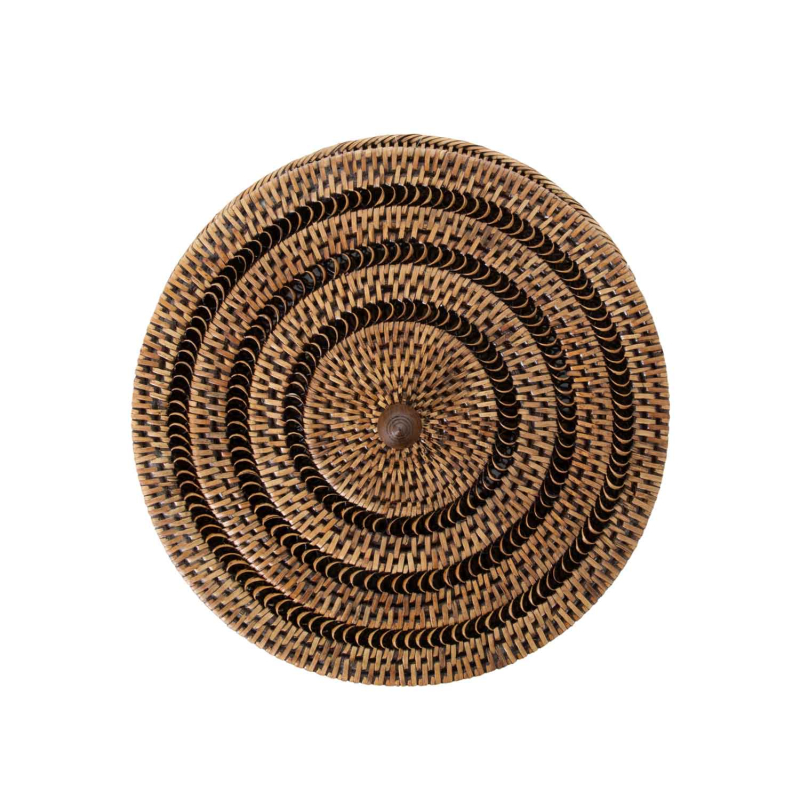 Preview: Togo Glocke Deckel Draufsicht, konzentrisches Spiralmuster aus hell-dunkel gebeiZtem Rattan