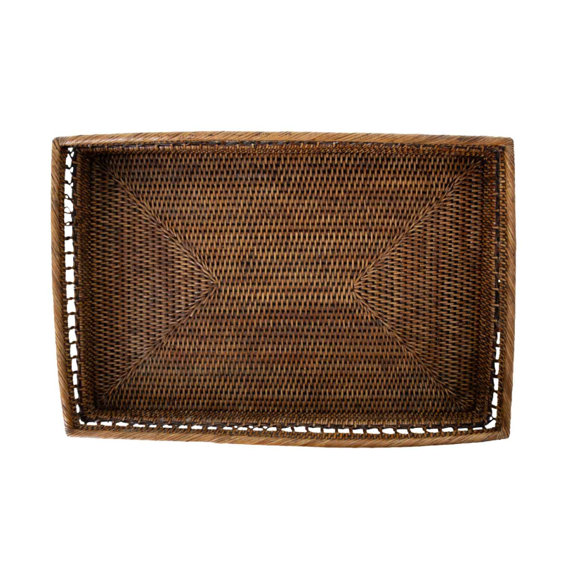 Togo Tablett Large Draufsicht, dicht geflochtener Rattanboden mit Stern-Flechtmuster
