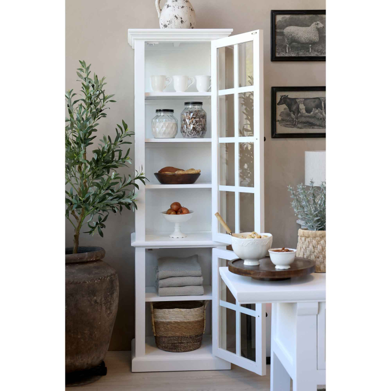 Preview: Vitrinenschrank Frejus — Massivholz weiß, H 196 cm