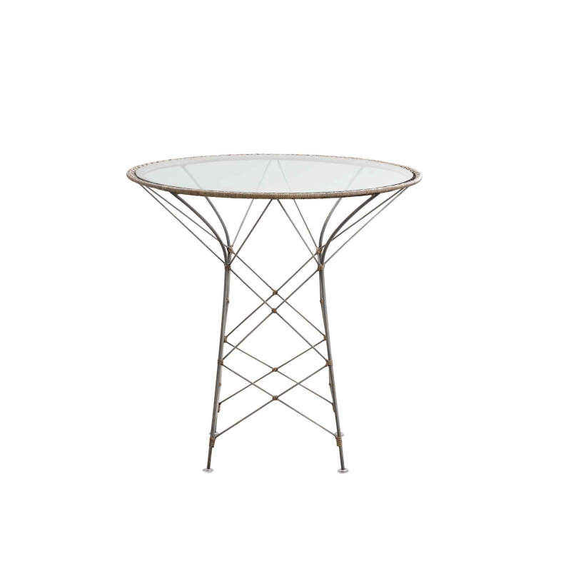 Preview: Funky Café Tisch – Glas, Stahl und Rattan