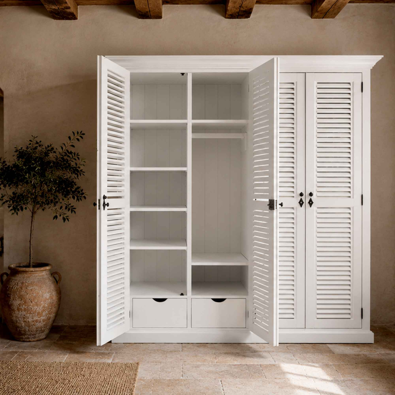 Preview: Shutterschrank Madeleine – Handgefertigt aus massiver Pinie