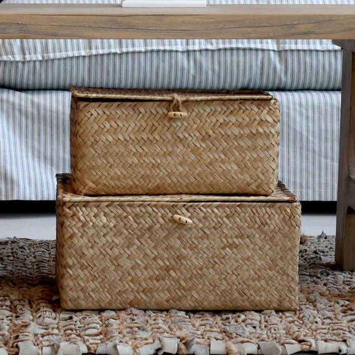 2er Set Korbbox mit Deckel aus Rattan