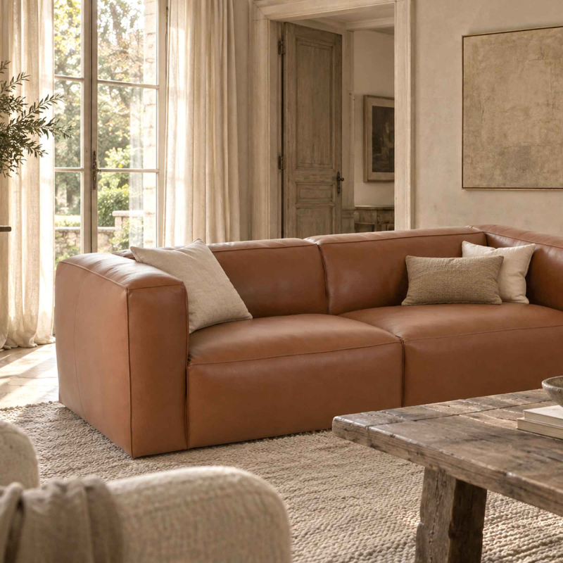 Bodine Ledersofa in cognac - 2-Sitzer - von Flamant