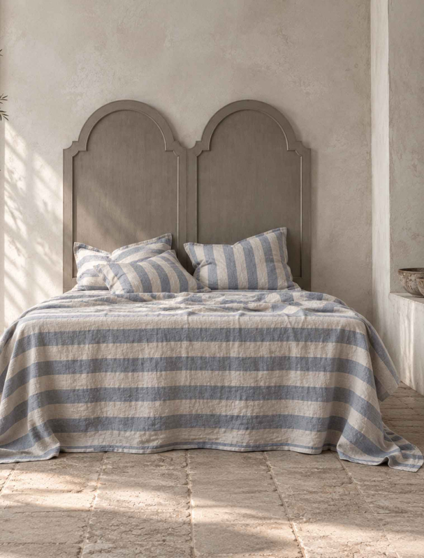 Reines Leinenlaken - Bold Stripe - Naturell Indigoblau