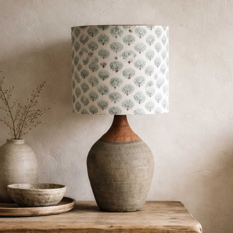 Preview: Leinenlampenschirm Zari mit Blockprint