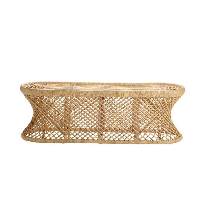 Rattanbank Palma mit Auflage aus Leinen - 140 cm