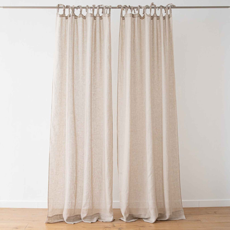 Preview: luftiger Leinenvorhang aus Litauen mit dekorativen Bindeschlaufen