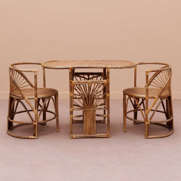 Trinidad Tischset mit 2 Stühlen aus Rattan
