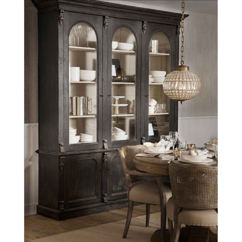 Vitrinenschrank Van — Massivpinie, antikschwarz, H 235 cm