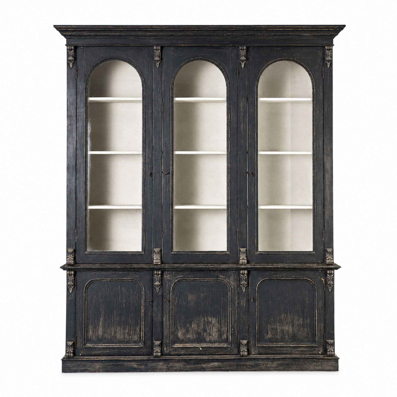 Preview: Vitrinenschrank Van — Massivpinie, antikschwarz, H 235 cm