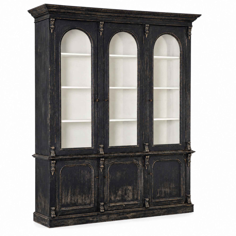 Vitrinenschrank Van — Massivpinie, antikschwarz, H 235 cm