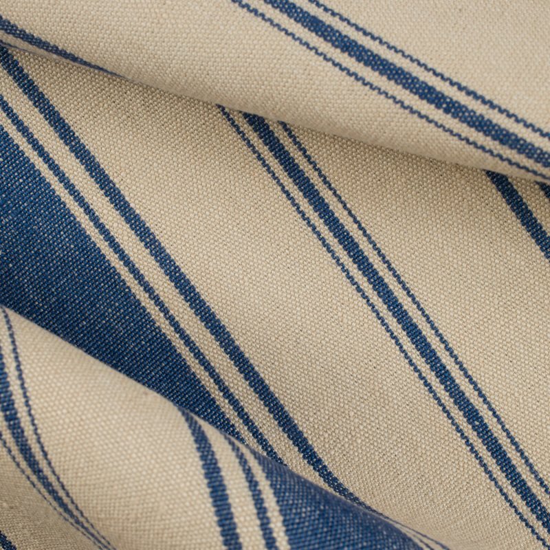Cortina Stripe Elfenbein/Blau drapiert – Leinenstoff von C&C Milano