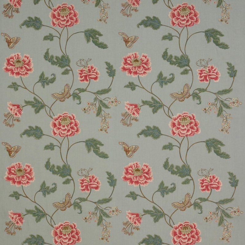 Oriental Poppy Linen Old Blue – Stoff von Colefax and Fowler