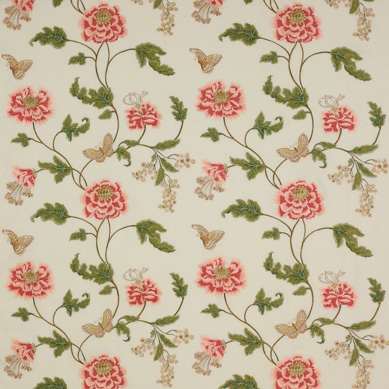 Preview: Oriental Poppy Linen Pink/Green – Stoff von Colefax and Fowler