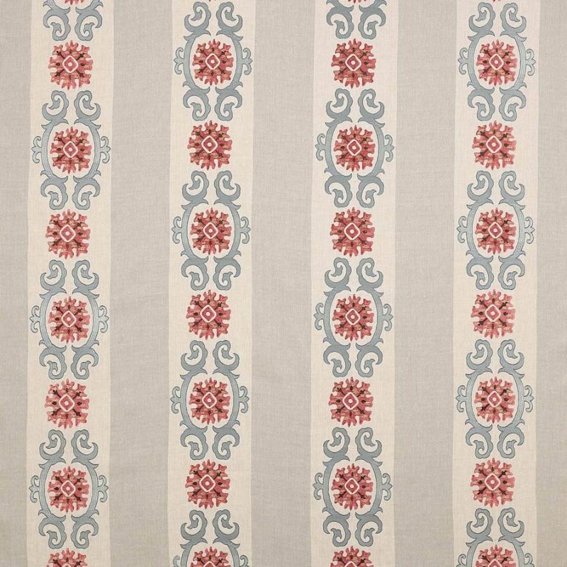 Preview: Theodore Tomato/Blue – Stoff von Colefax and Fowler