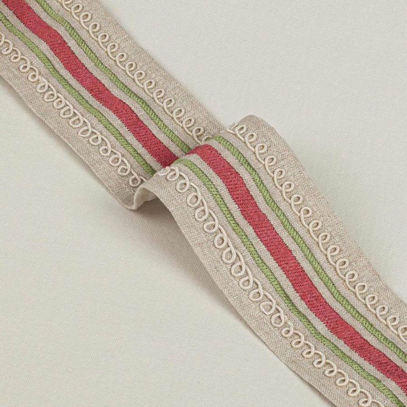 Preview: Bailey Braid Pink/Green – Leinenborte von Colefax and Fowler