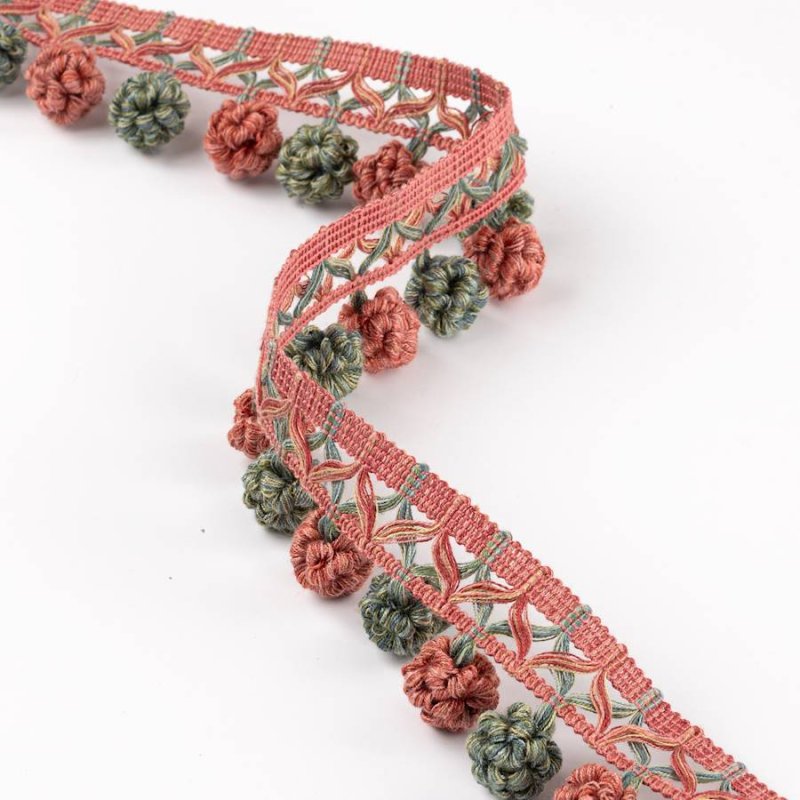 Preview: Lansdowne Ruche Drop Red/Forest – Rüschenperlenfranse von Colefax and Fowler