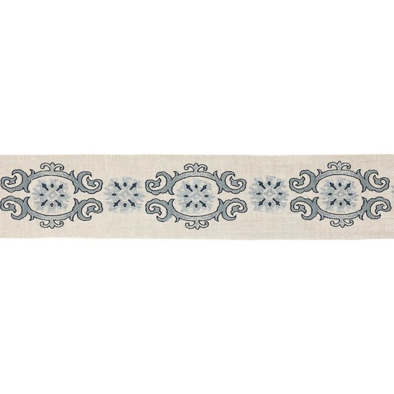 Theodore Cartouche Braid Blue – Bestickte Borte von Colefax and Fowler