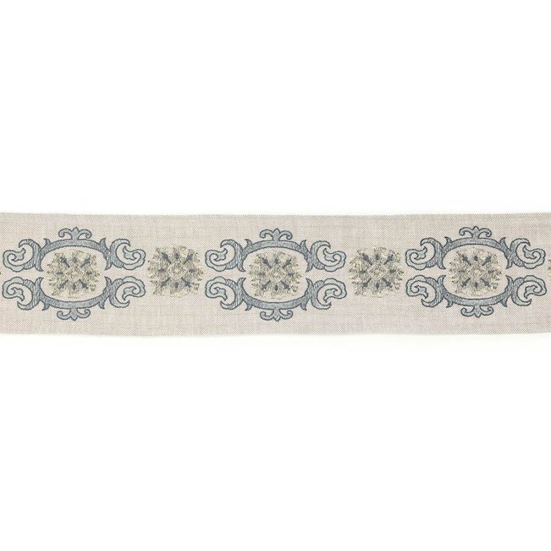 Preview: Theodore Cartouche Braid Old Blue – Bestickte Borte von Colefax and Fowler