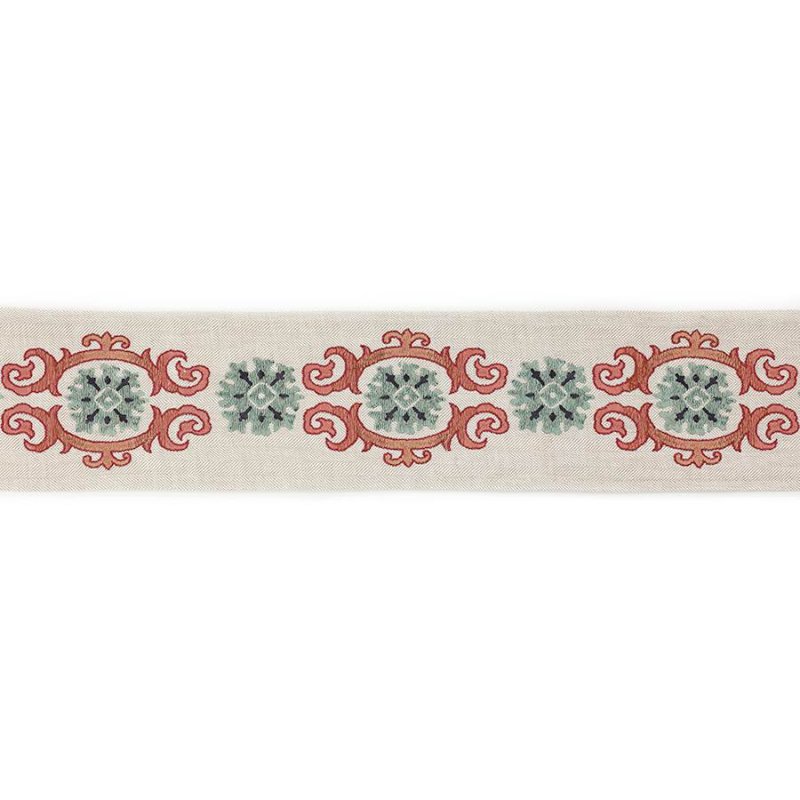Preview: Theodore Cartouche Braid Red/Forest – Bestickte Borte von Colefax and Fowler
