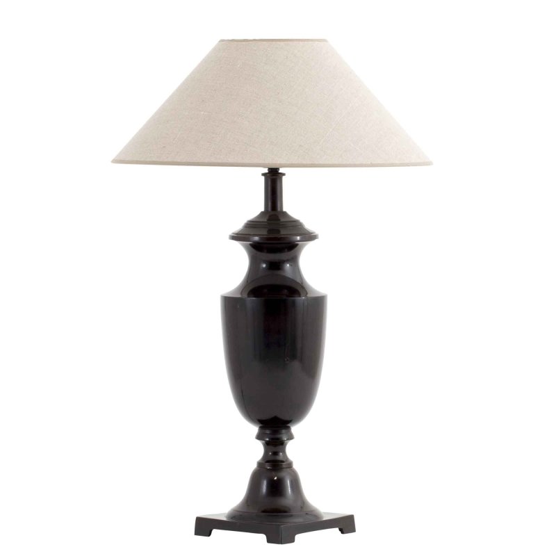 Grant Lampenfuß von Flamant aus Messing in Schwarz mit Leinenschirm