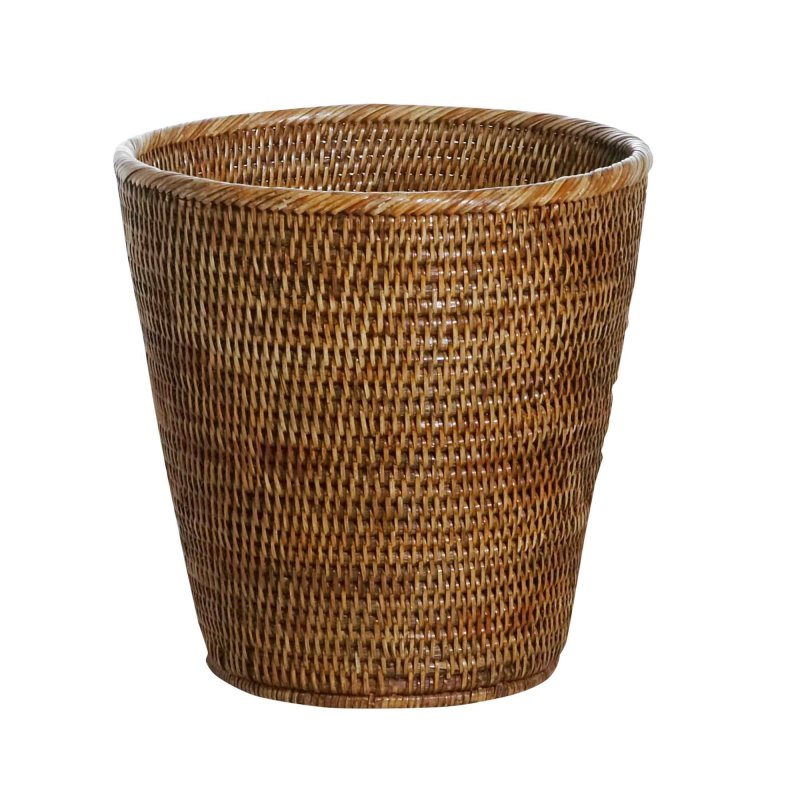 Preview: Runder Papierkorb Togo von Flamant aus geflochtenem Rattan, freigestellt