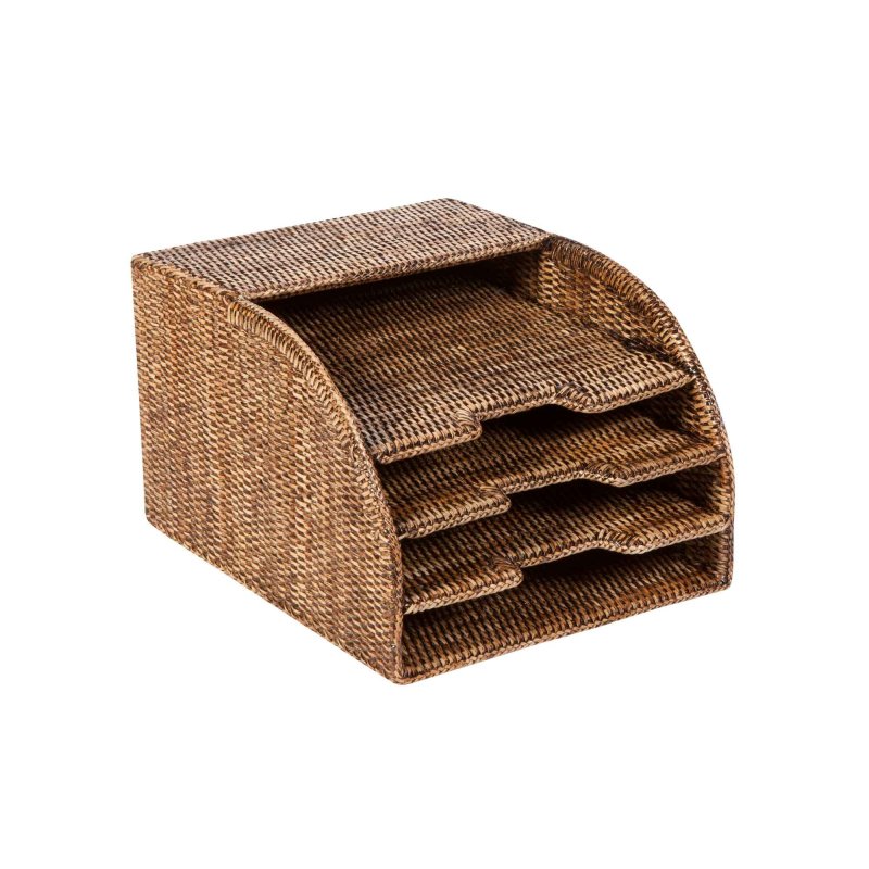 Preview: Schreibtisch Organizer Togo von Flamant aus Rattan mit vier Fächern