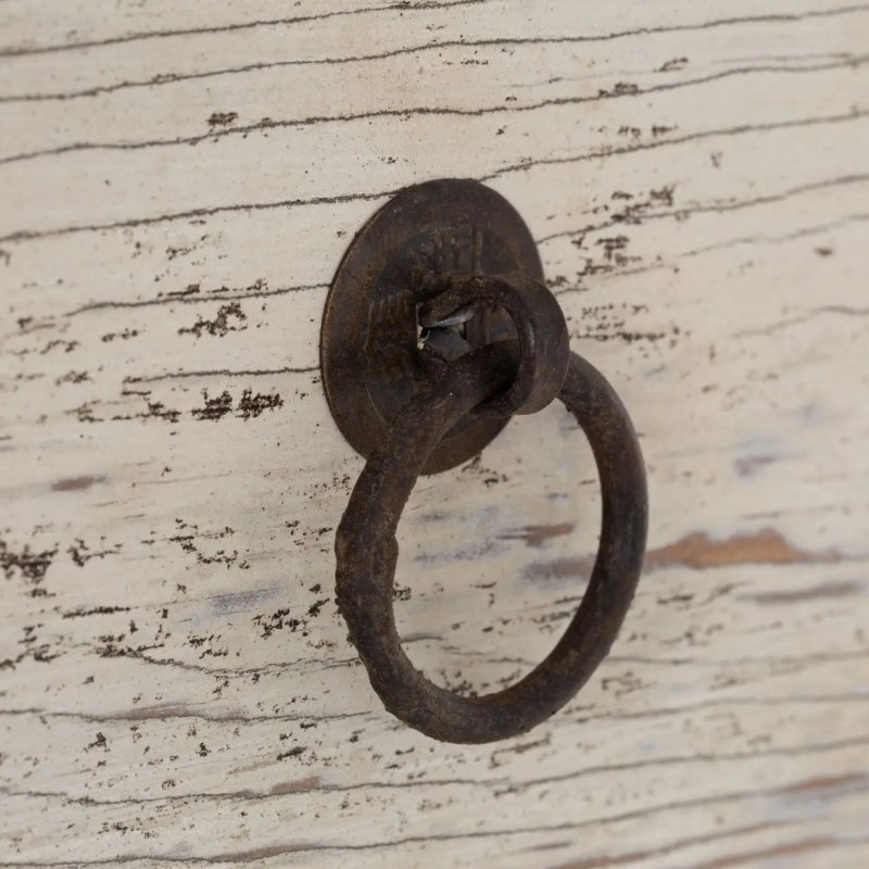 Preview: Ringgriff aus Eisen auf gealtertem Holz im Detail