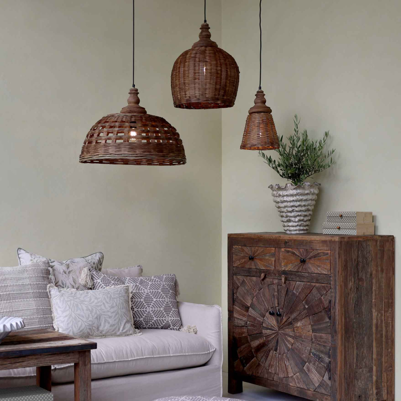 Preview: kleine Deckenleuchte aus Rattangeflecht