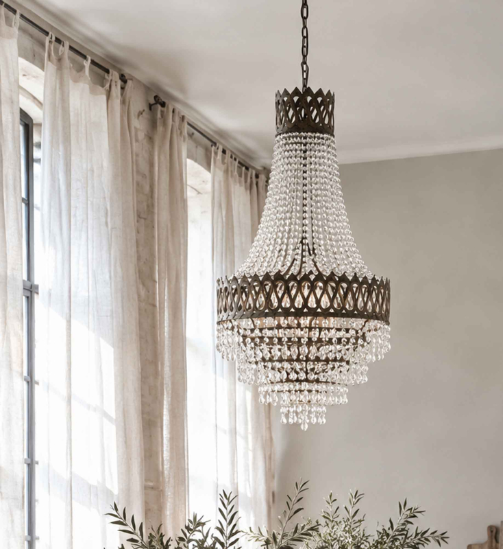Preview: Kronleuchter Opera Grande – Metall & Glas, patiniert, H 115 cm