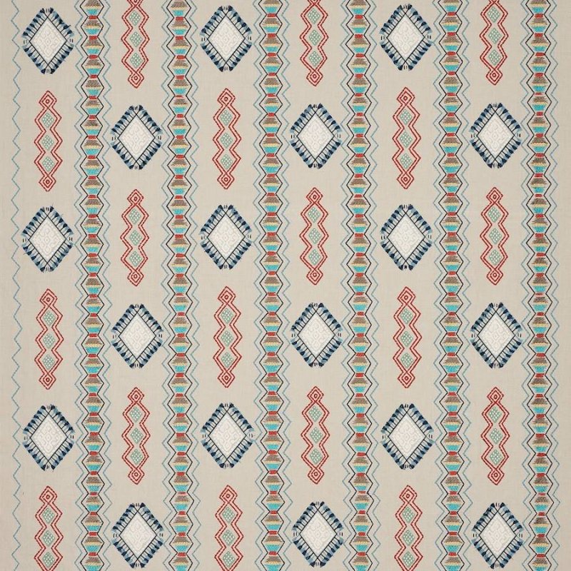 Jane Churchill Dhari Stickstoff in Blue/Tomato
