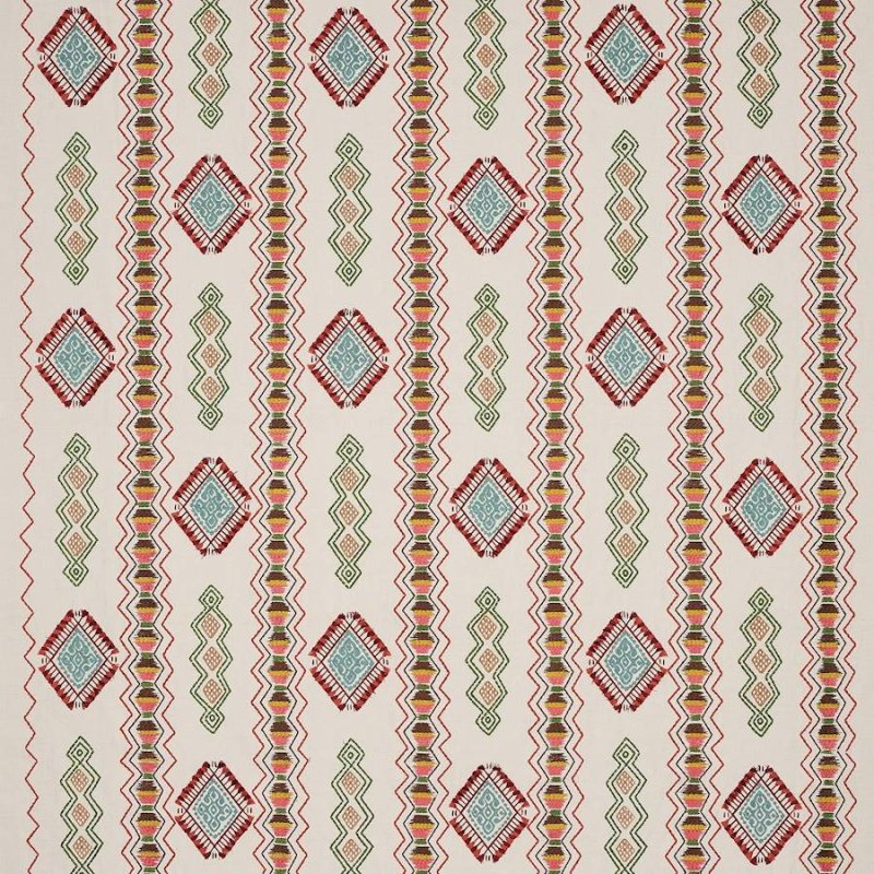 Preview: Jane Churchill Dhari Stickstoff in Red/Green