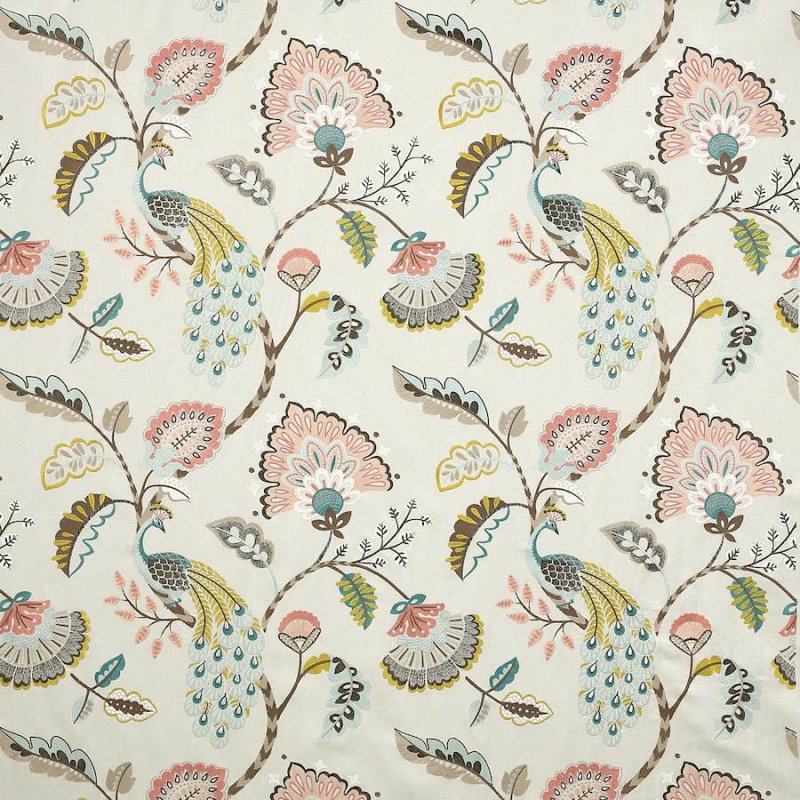 Jane Churchill Jaipur Peacock Stoff in Aqua/Pink