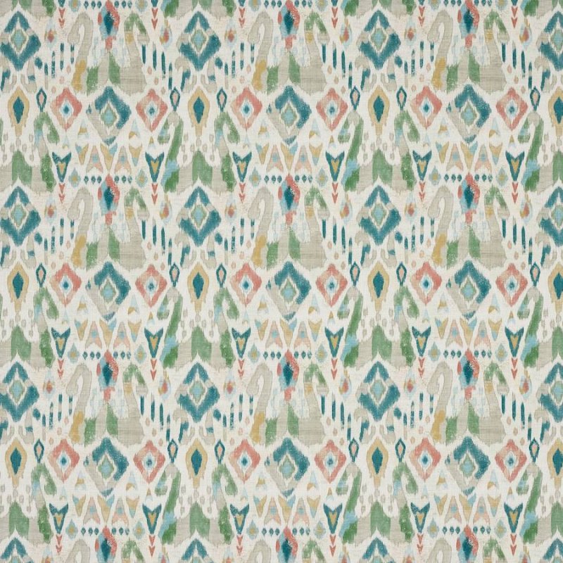 Jane Churchill Jaru Ikat-Stoff in Emerald/Teal