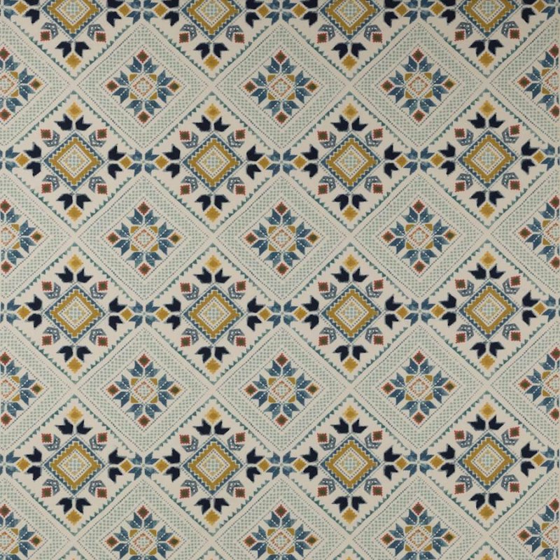 Preview: Jane Churchill Minerva Stoff in Blue/Ochre