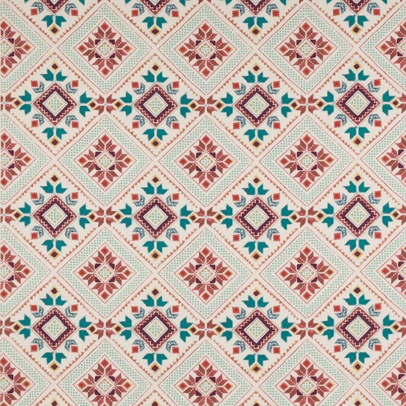 Jane Churchill Minerva Stoff in Red/Teal